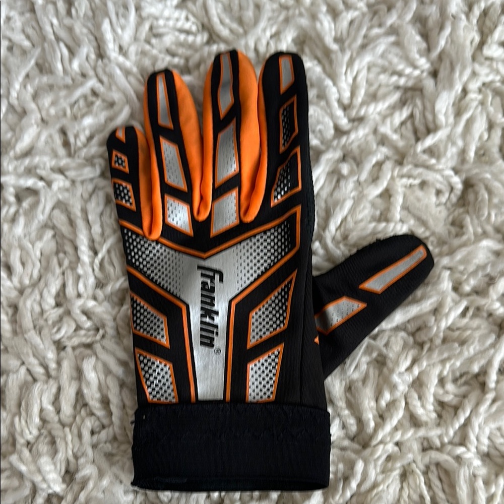 Franklin Black and Orange Baseball Batting Glove Youth